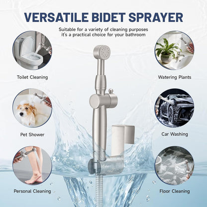 Chrome Handheld Bidet Sprayer for Toilet with Bidet Hose Brass Cloth Diaper Sprayer Bathroom Toilet Attachment for Feminine Wash, Wall Mount or Toilet Mount