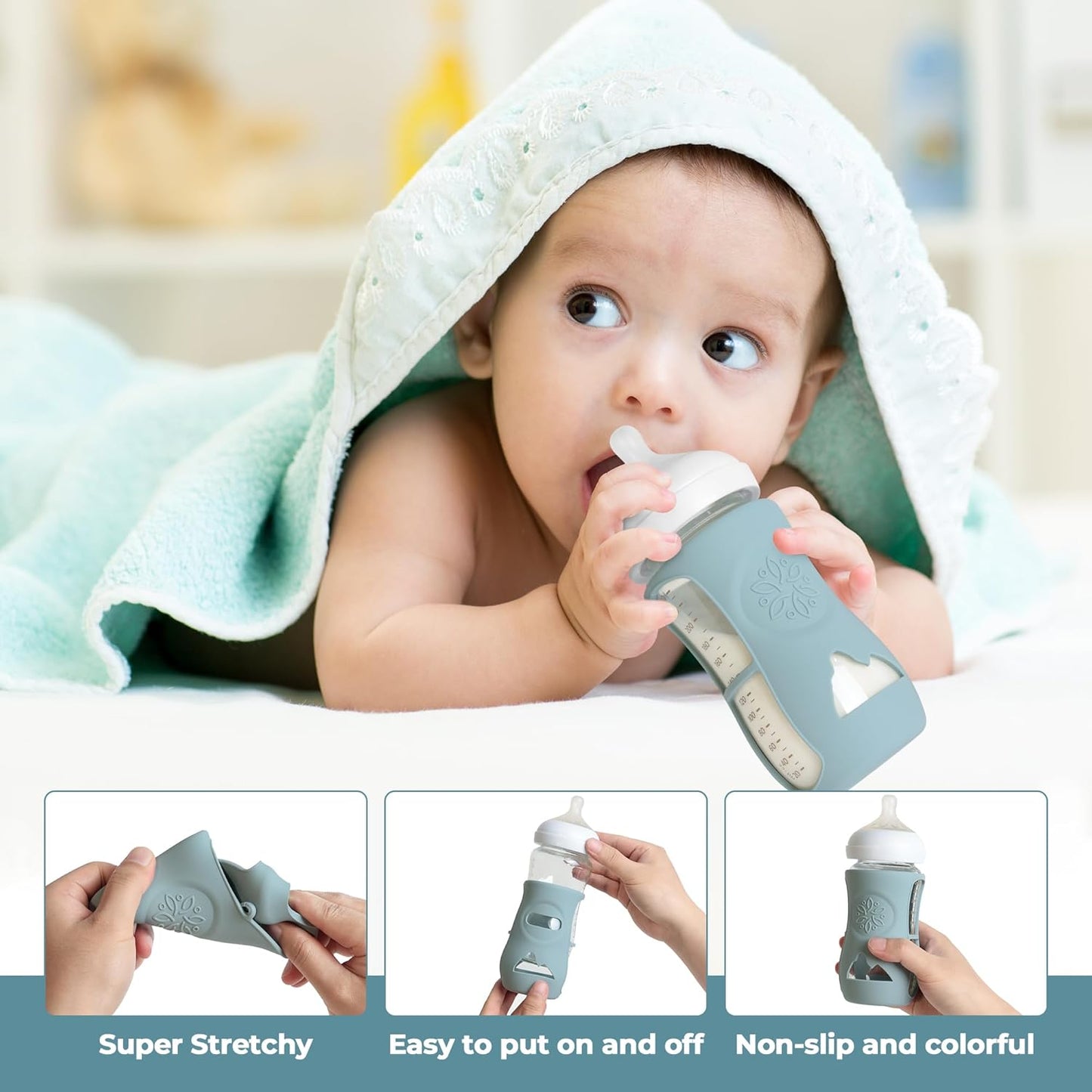 3 Pack Silicone Sleeves for Philips Avent Natural Glass Baby Bottles, Food Grade Silicone Anti Breakage Baby Bottles Holder, Compatible with Philips Avent Glass Natural Baby Bottle 8oz