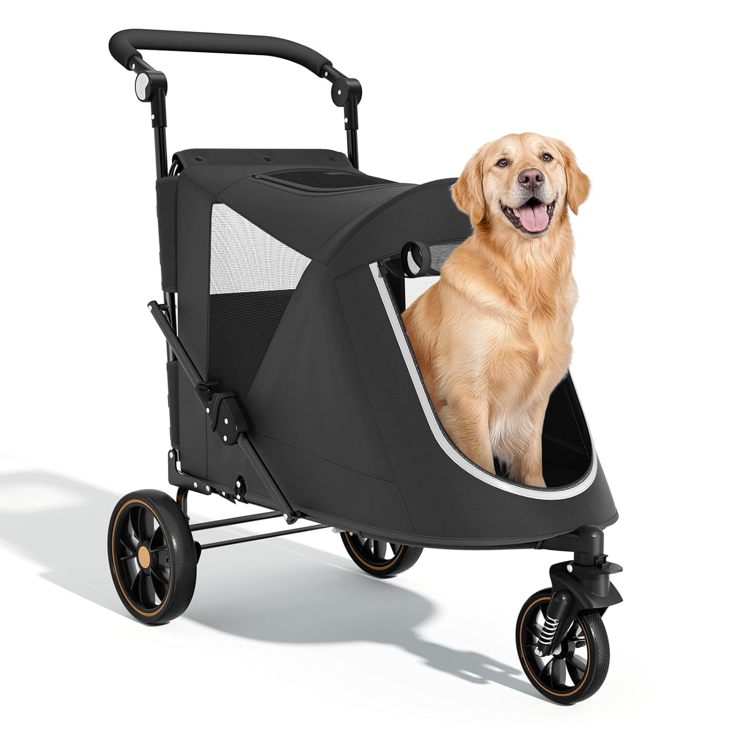 Magshion Compact Pet Stroller for Small-Medium Dogs/Cats up to 22lbs, 4-Wheel Lightweight Umbrella Shaped Portable Puppy Travel Jogger with Breathable Mesh, Cup Holder & Rear Storage, Black