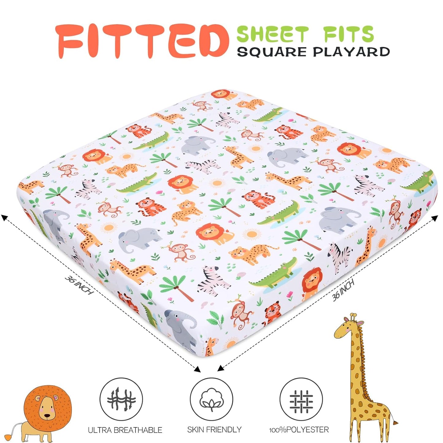 Cloele Square Playard Fitted Sheet 36x36, Ultra Soft Polyester Playpen Sheet for Baby & Pet, Dogs Pattern Pack and Play Crib Sheets, Portable Playard Mattress Cover