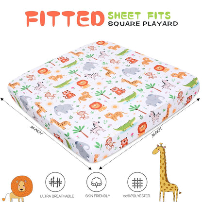 Cloele Square Playard Fitted Sheet 36x36, Ultra Soft Polyester Playpen Sheet for Baby & Pet, Dogs Pattern Pack and Play Crib Sheets, Portable Playard Mattress Cover