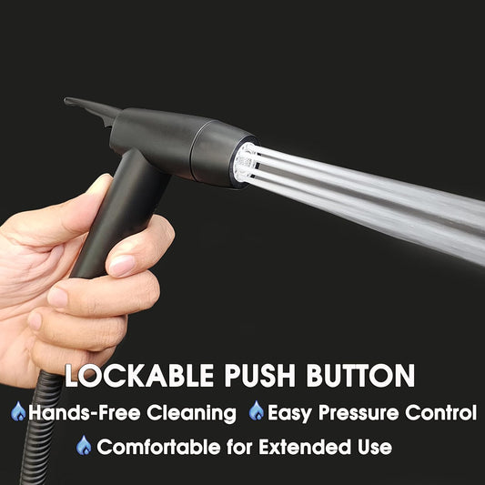 Handheld Bidet Sprayer for Toilet, Dual Spray Modes with Lockable Push Button, High Pressure Bathroom Sprayer, No-Drill Toilet Tank Mount, Stainless Steel Hose Set, Black Finish