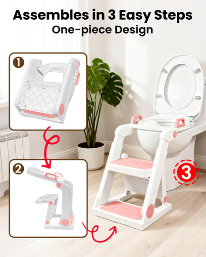 Potty Training Seat, Primlect Upgrade Ultra-Stable Toddler Toilet Seat for Kids Boys Girls, 2 in 1 Potty Training Toilet with Step Stool, Adjustable Seat and Ladder, Non-Slip Pad, Splash Guard (Grey)