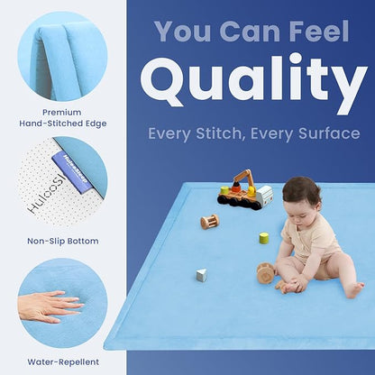 Ultra Soft Baby Play Mat for Floor,1.3" Thick Elasti-Foam 50x50 Playpen Mat for Toddlers Infant kids,Non-Slip Backing Safe for Crawling&Tummy Time,Tatami Style(Light Blue)