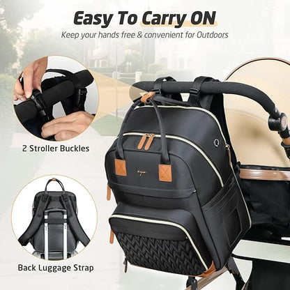 Diaper Bag Backpack - Extra Large Diaper Backpack for 2 Kids Twin, Travel Baby Bags for Mom Dad 25-37L Expandable with Changing Pad, Quilted Pure Black