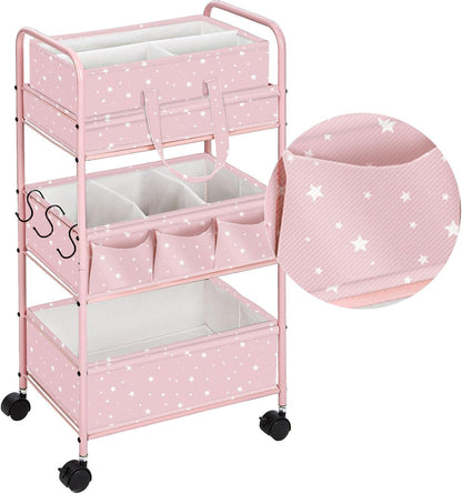 Yookeer 2in1 Baby Diaper Caddy Organizer Cart 3 Tier Large Capacity Metal Utility Bedside Rolling Cart with Divider Newborn Registry Gift Nursery Essential Must Have Bedroom Baby Shower(Gray,Star)