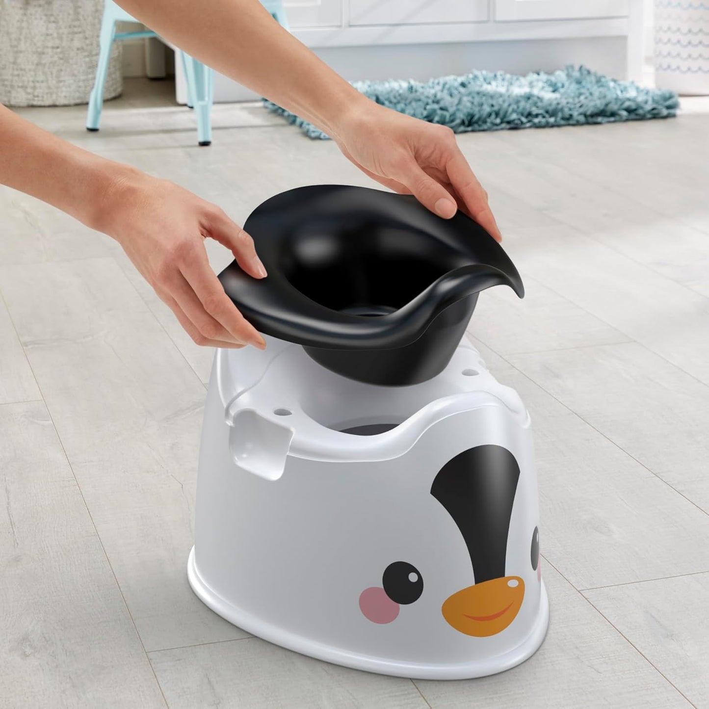 Fisher-Price™ Toddler Toilet Penguin Potty Training Seat, Portable Chair with Handles for Kids and Removable Bowl