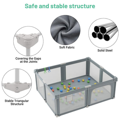 Foldable Playpen for Babies and Toddlers, 51" Portable Play Pen with Mat and Ocean Balls, Play Yard with with Visible Mesh for Inddor and Outdoor, No Assembly Required, Dark Gray