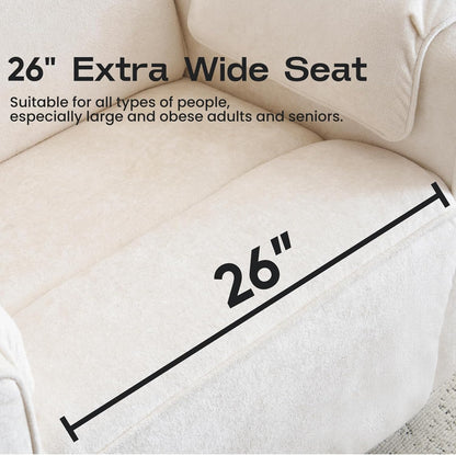 Oversized Power Recliner Chair Swivel Glider with Adjustable Headrest, 26" Extra Wide Glider Nursery Chair with Overstuffed Armrest, USB Ports, Chenille Fabric, Cream