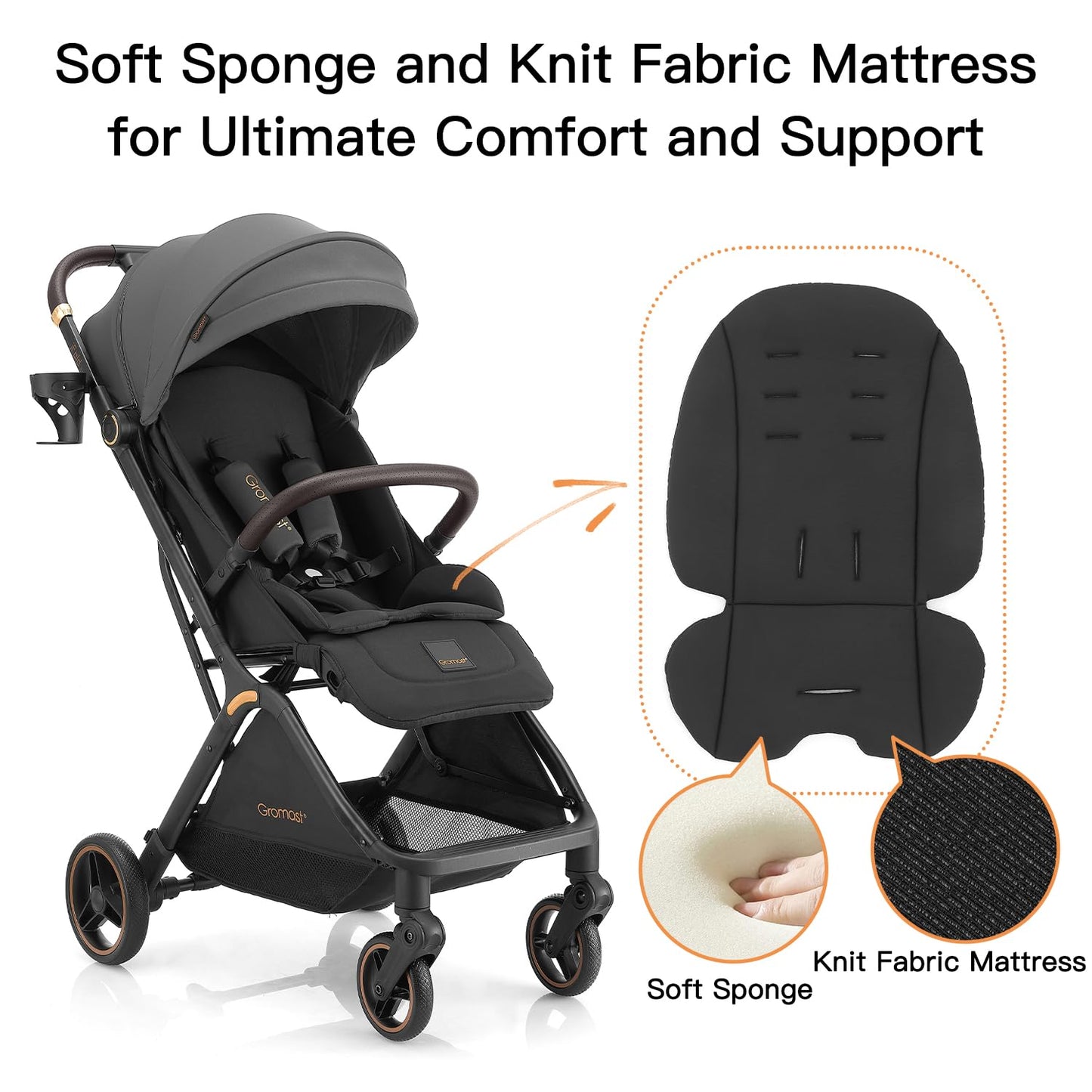 Gromast Gravity Folding Baby Stroller - Portable Travel Toddler Stroller w/Adjustable Backrest, Canopy & Cup Holder, Lightweight and UV Protected, One-Hand Automatic Folding - Green