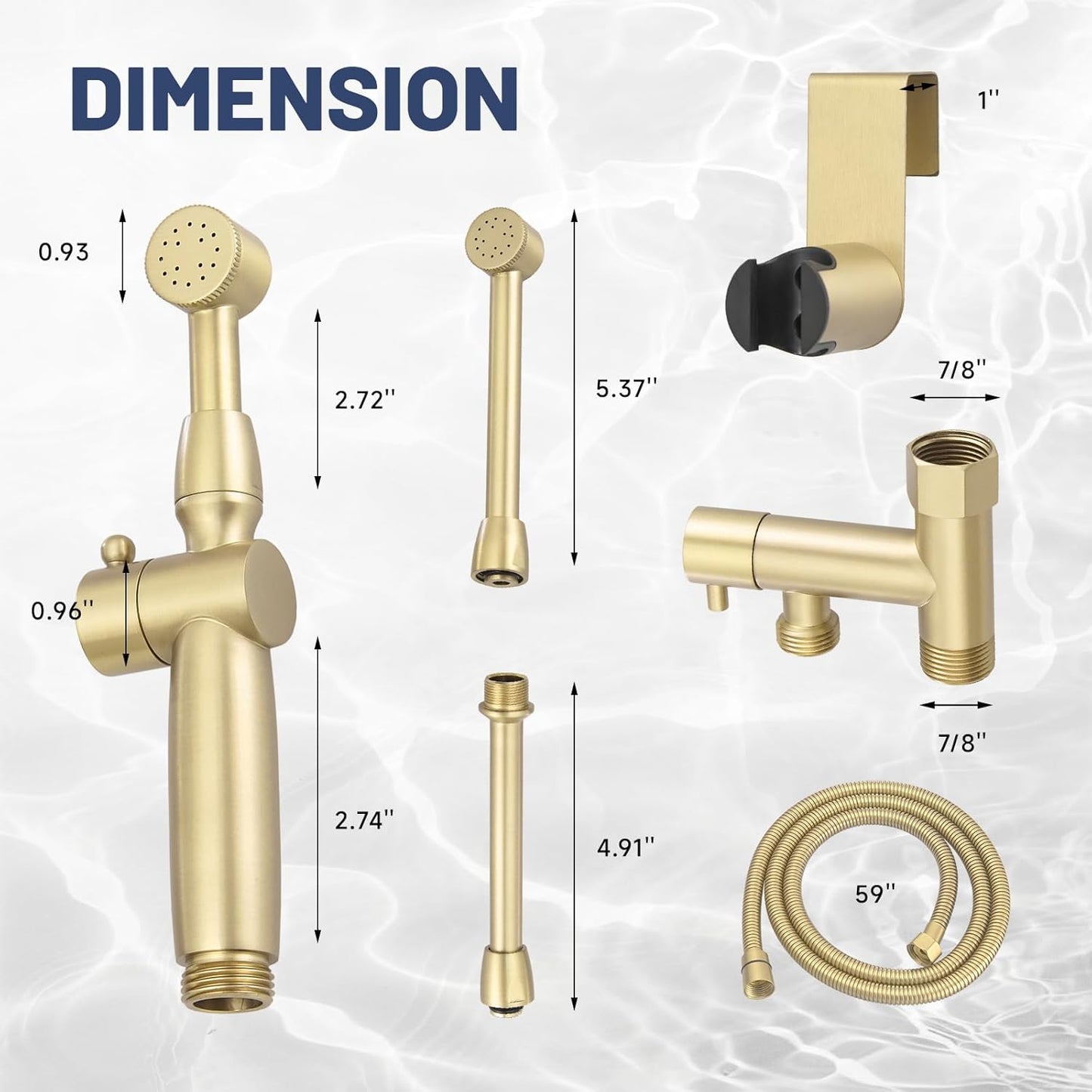 Chrome Handheld Bidet Sprayer for Toilet with Bidet Hose Brass Cloth Diaper Sprayer Bathroom Toilet Attachment for Feminine Wash, Wall Mount or Toilet Mount