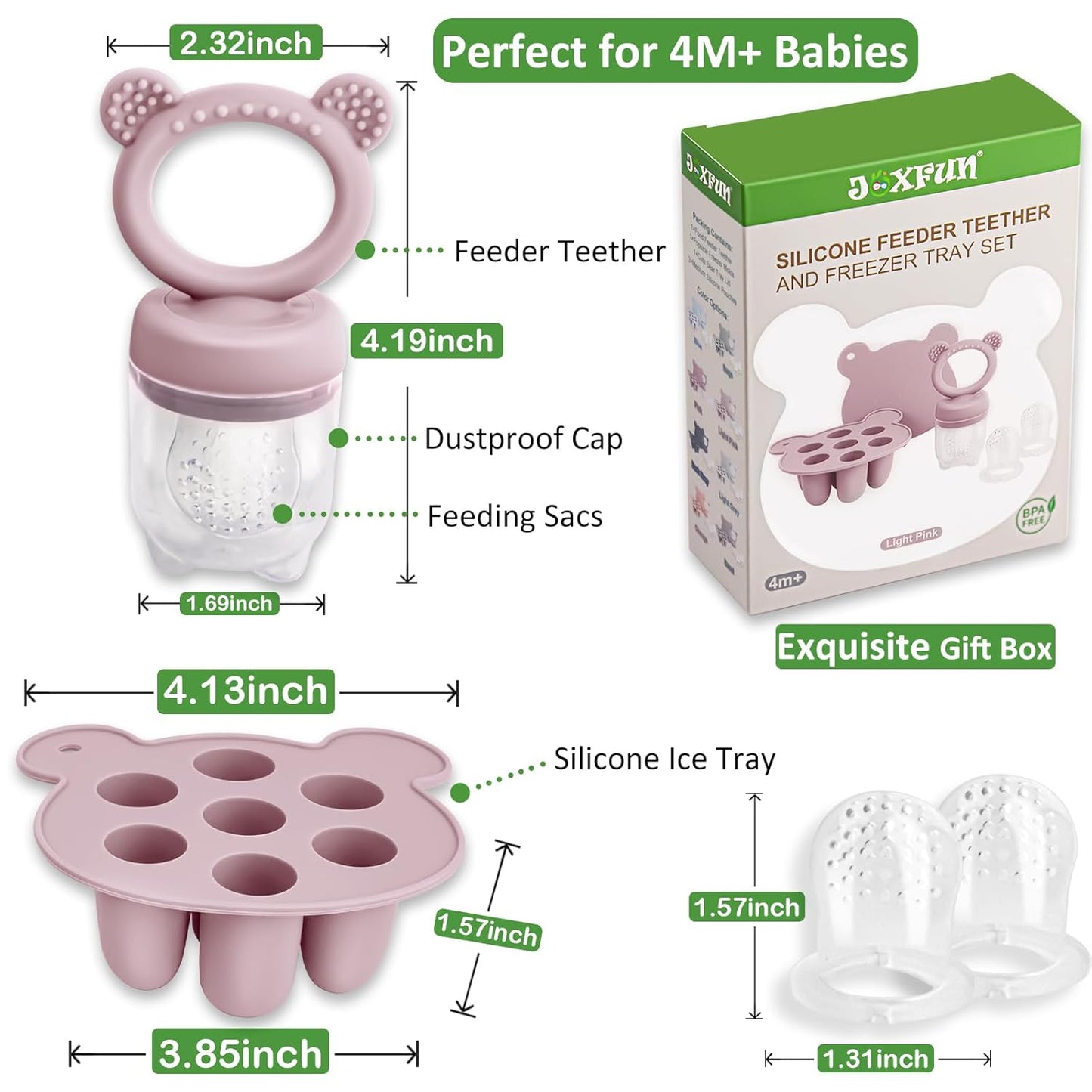 Silicone Baby Fruit Food Feeder & Mini Freezer Nibble Tray, Breastmilk Popsicle Molds for Baby Teething Relief, BPA Free Silicone Teething Toys Feeder for Safe Infant Self Feeding, Extra Food Pouches