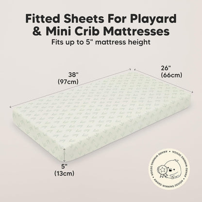 2-Pack Mini Crib Sheets Fitted - 38x26 Pack N Play Sheets for Pack and Play Mattress, Organic Cotton, Soft & Breathable Playard Bedding, Neutral Mini Toddler Bed Cover for Boys, Girls (Dragon Tale)
