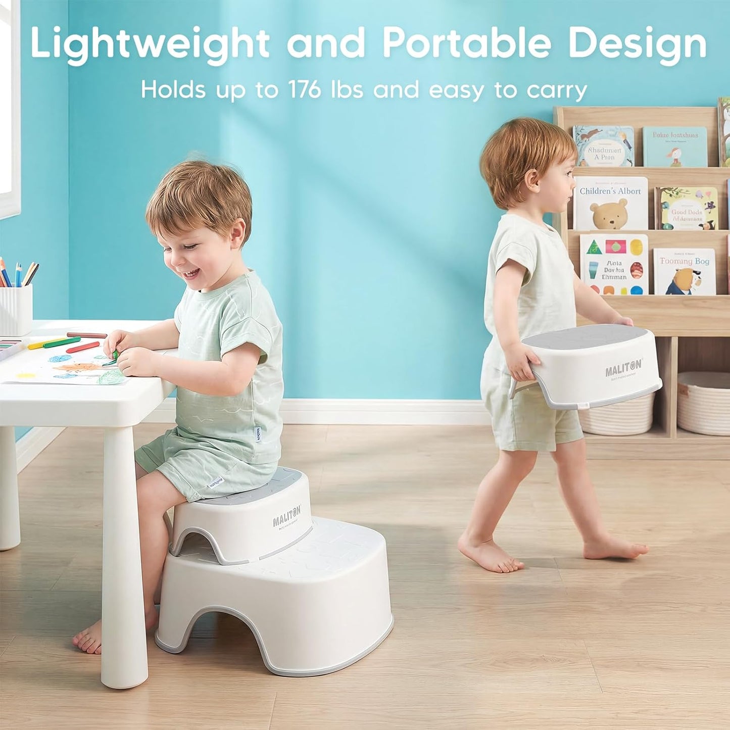 Maliton Baby Potty Training Seat with Step Stool, Potty Training Toilet for Boys Girls, Anti-Slip Toddler Stool for Bathroom, Kitchen, Toddler Toilet Seat Set(One Potty Seat+Two Step Stool for Kids)