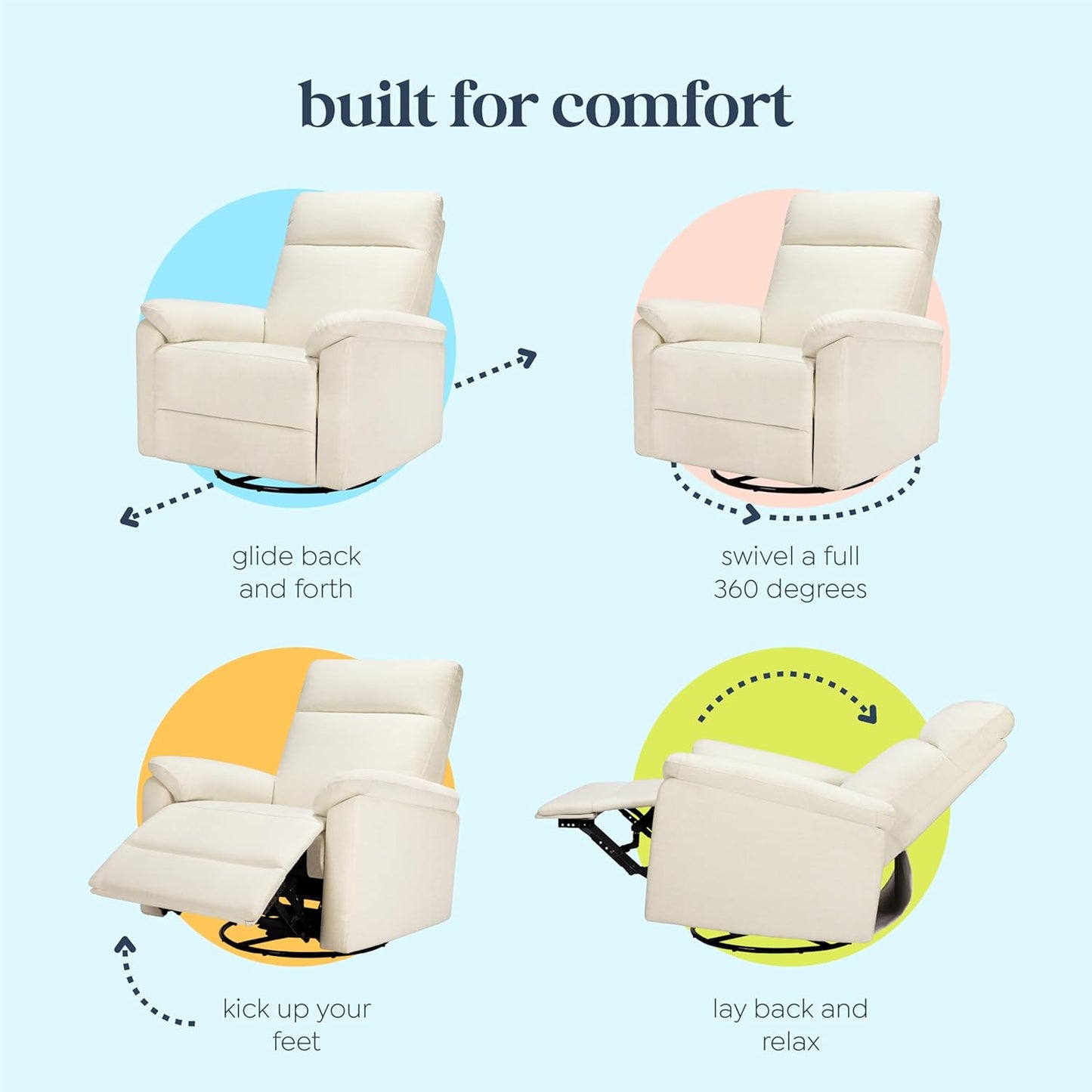 Davinci Suzy Glider Recliner Nursery Chair - Glider Rocking Chair for Nursery and Living Room - GREENGUARD Gold, FSC & Certi-PUR US Certified - 360° Swivel Rocker Recliner Chair (Cozy Cream Boucle)