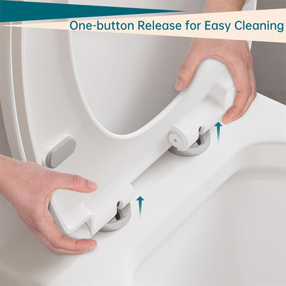 17" White Round Toilet Seat for Adult and Child, Built-In Potty Training Seat with Soft Quiet Close Non-Slip Design, Magnetic Kids Seat and Cover for Round/Oval Toilets, Easy to Install and Clean