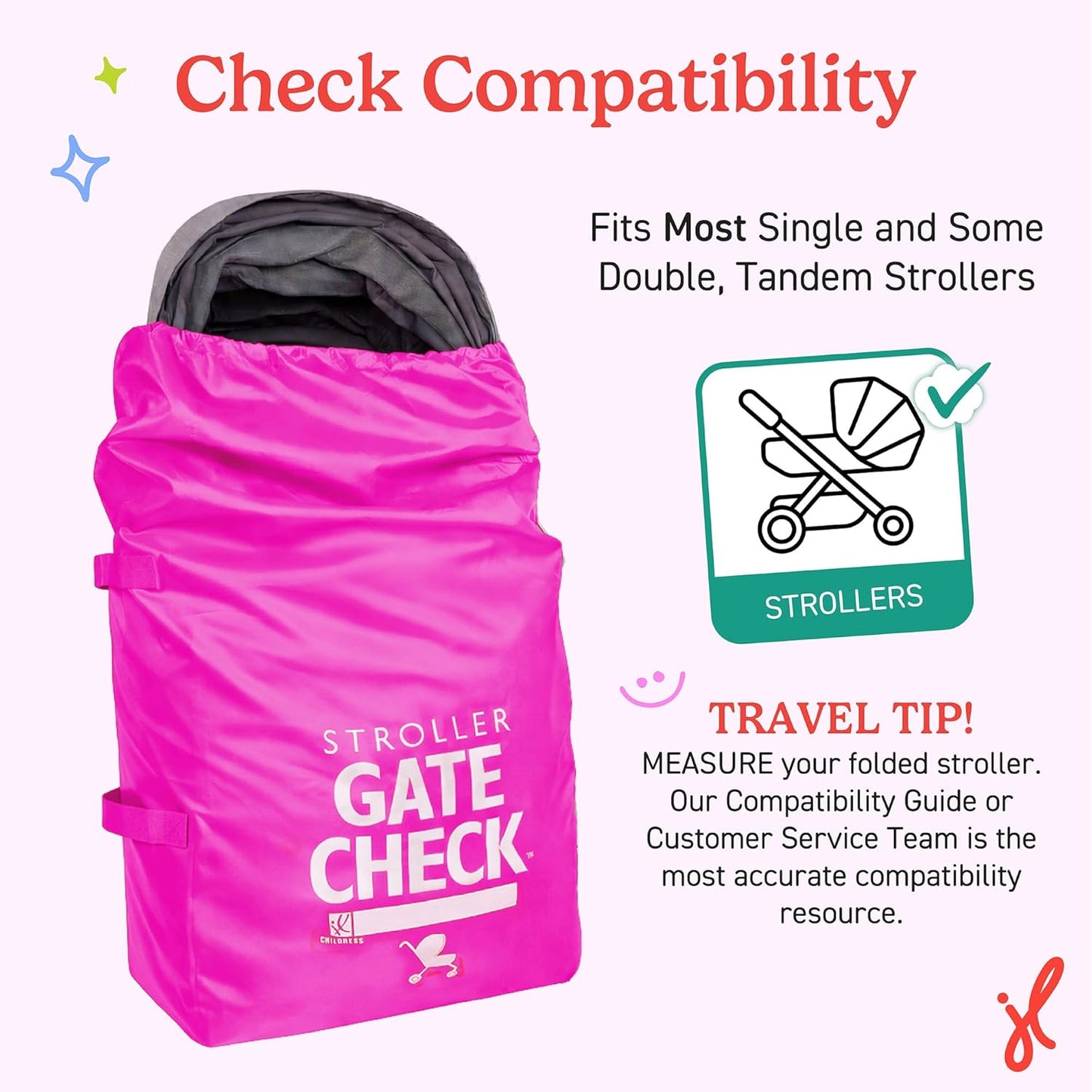 J.L. Childress Gate Check Bag for Single & Some Double Strollers - Travel Bag for Airplane, Fits Most Standard Baby Strollers, Airport Accessories for Gate Check, Flying Essentials - Red
