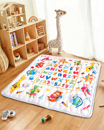 Baby Play Mat, 50x50 Playpen Mat with Super Soft Touch, Activity Mats with Upgraded Anti-Slip Bottom, Machine Washable Crawling Mats for Floor & Picnic (Animal Alphabets)