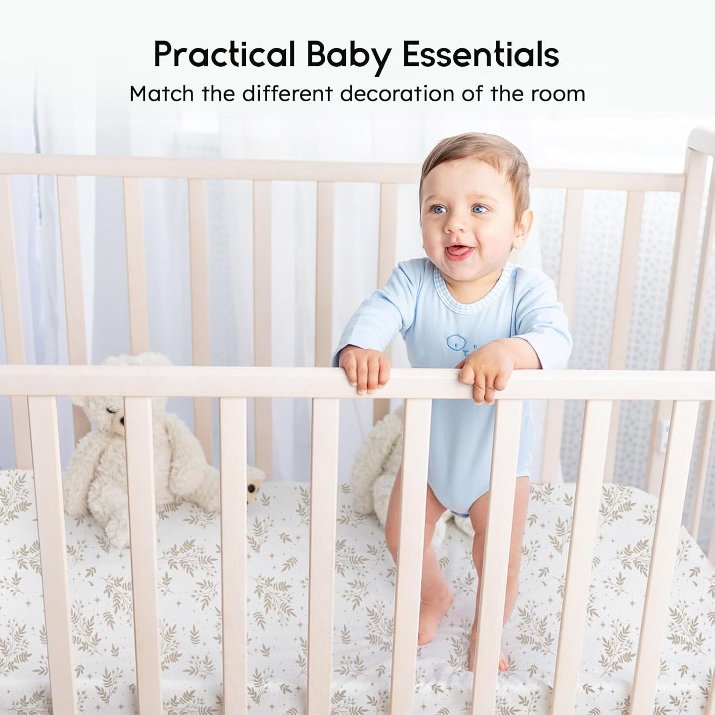 Yoofoss Pack and Play Sheets Fitted, Mini Crib Sheets 2-Pack for Pack N Play Mattress, Stretchy Playard Sheet, Soft and Breathable Green+Giraff