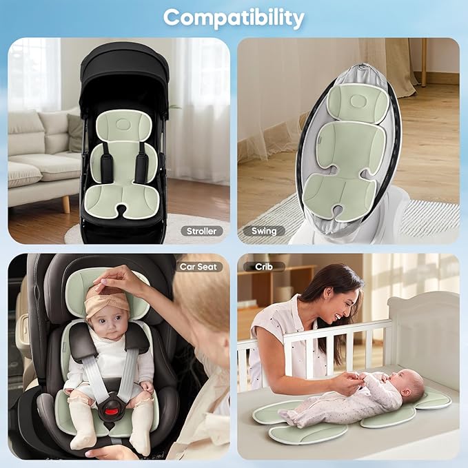 Baby Stroller Cooling Pad Universal Soft Cooler Pad Breathable Adjustable Car Seat Liner Detachable 2-Piece Cooling Cushion Fits Strollers, Car Seat, High Chair, Bassinet, Swing