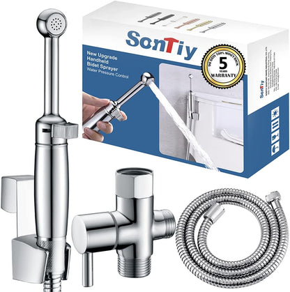 SonTiy Handheld Bidet Sprayer for Toilet, All Metal Cloth Diaper Toilet Sprayer Bidet Attachment with Backflow Preventer, Adjustable Water Jet Spray, 7.2" Brass Hand Held Bidet Wand, Chrome