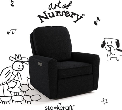 Storkcraft Amalfi Deluxe Power Recliner Swivel Glider – Premium Electronic Nursery Rocking Chair, Oeko-TEX 100 Certified, Includes Dual-USB Charging Port with USB-A & USB-C (Black Boucle)