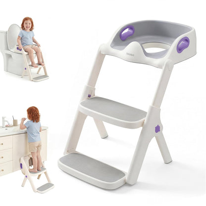 lalalark Potty Training Seat, 2-in-1 Toddler Toilet Seat with Steps, Upgrade Potty Step Stool for Toddler with Anti-Slip Pad Step Stool, Extended Splash Guard, Foldable Potty Ladder Boys Girls, Green