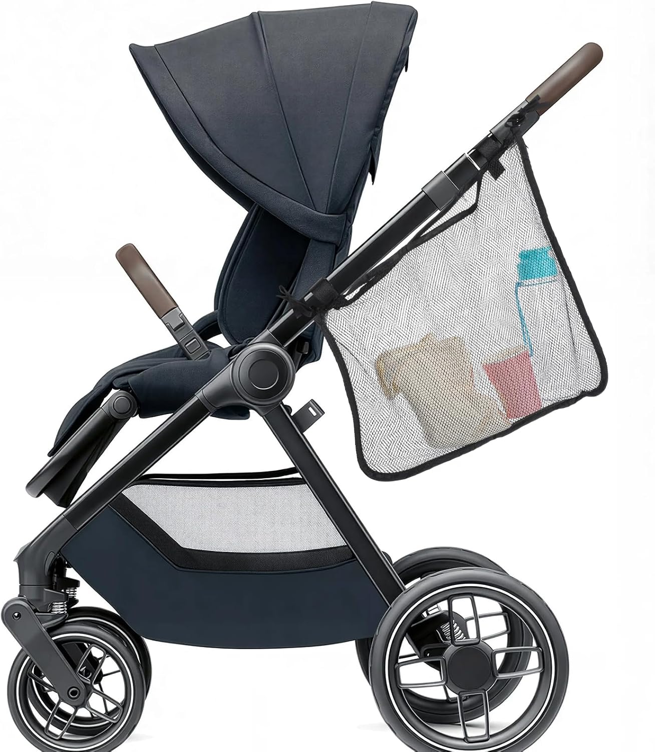 Thinp Stroller Sling Side Bag, Universal Stroller Organizer Cargo Net Strollers Caddy Mesh Storage Bag Strollers Accessories Fits for Nuna, Uppababy, Minu, Butterfly (Black)