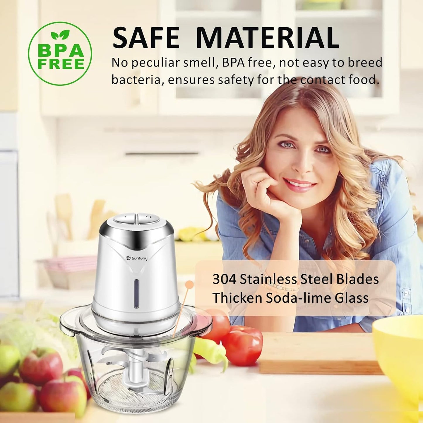 Food Processor Cordless Vegetable Chopper with 5 Cup Stainless Steel Bowl＆6000mAh USB Rechargeable Battery, Electric Garlic Meat Choppers BPA-free Baby Food Processors Blender Mincert(White)