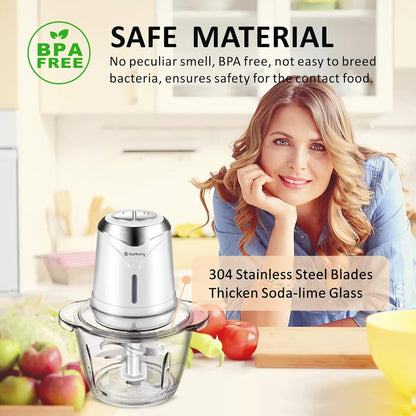 Food Processor Cordless Vegetable Chopper with 5 Cup Stainless Steel Bowl＆6000mAh USB Rechargeable Battery, Electric Garlic Meat Choppers BPA-free Baby Food Processors Blender Mincert(White)