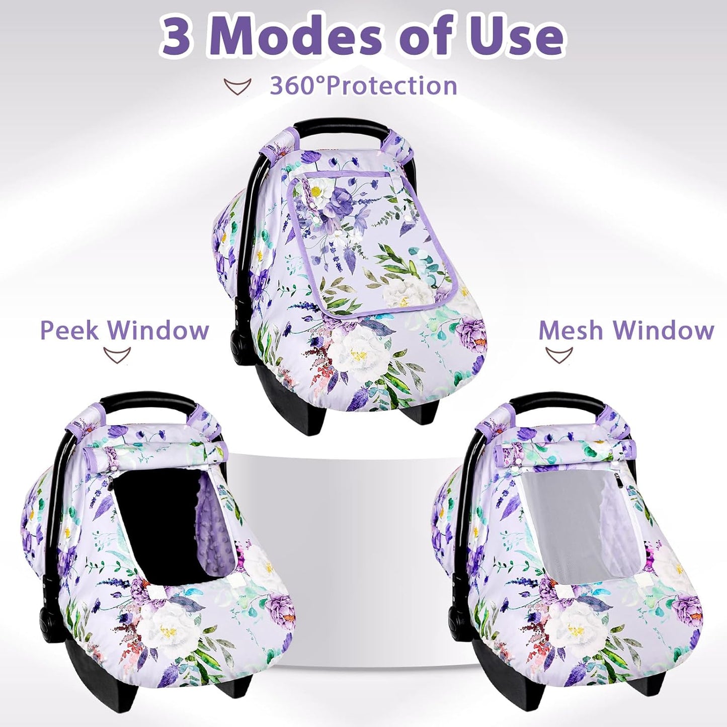 Car Seat Cover Baby Girl, Warm Winter Carseat Cover for Baby, Kick-Proof Infant Car Seat Cover with Peep Window, Windproof & Cozy, Pink Rainbow