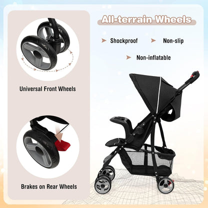 Baby Joy Lightweight Stroller, Compact Toddler Travel Stroller for Airplane, Infant Stroller w/Adjustable Backrest/Footrest/Canopy, 5-Point Harness, Storage Basket, Easy One-Hand Fold (Gray)