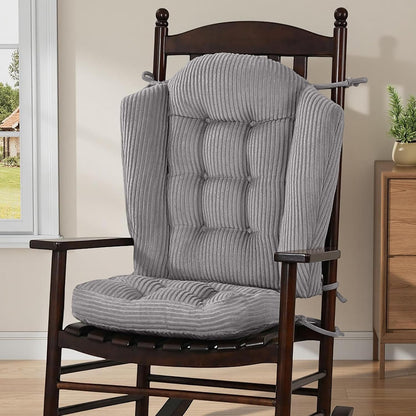 idee-home Wingback Rocking Chair Cushions Indoor, Glider Rocker Replacement Cushions with Removable Corduroy Cover, Wooden Adirondack Chair Pad Non-Slip Bottom Tufted Seat Pads with Ties, Green