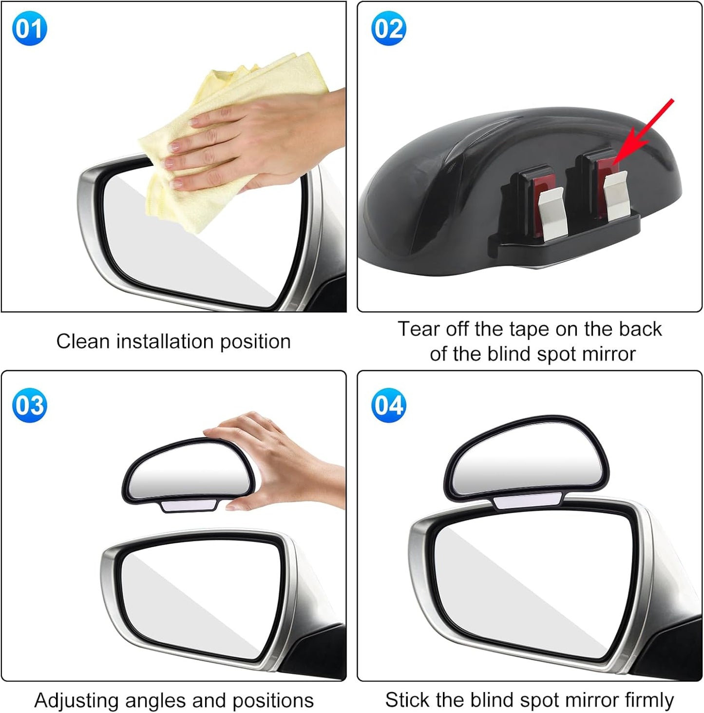 Blind Spot Mirror Adjustable 360 Degree Car Side Mirror, HD Glass Rear View Exterior Accessories Frame Thickness Less than 5MM for Car SUV (long-armed Right)