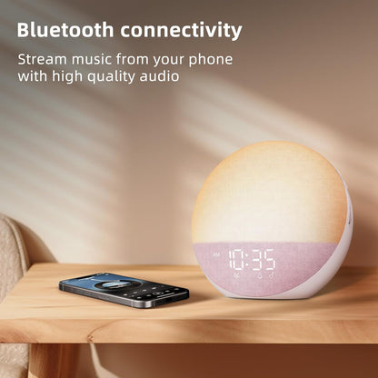 Sunrise Alarm Clock White Noise Machine: Natural Wake Up Light - Dimmable Clock with Bluetooth Speaker for Bedroom - 25 Sleep Sounds for Baby Adults Kids Putty