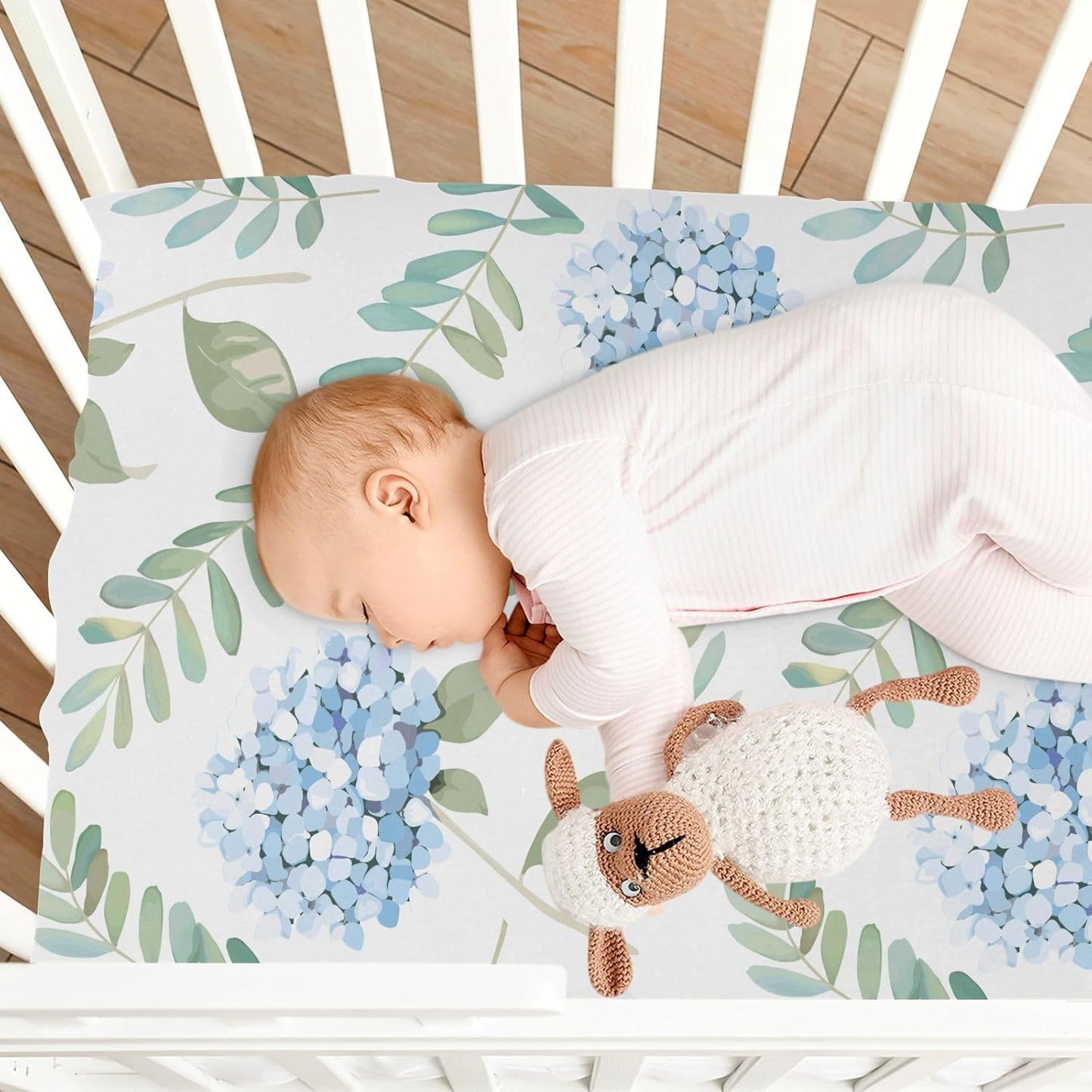 Fitted Crib Sheets White Bears with Clouds Stretchy Portable Playard Sheets for Baby Toddler, Breathable Soft Mini Crib Mattress 39 x 27 in for Boys and Girls