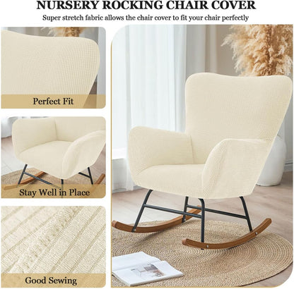 Levoberg Nursery Rocking Chair Cover Stretch Rocker Glider Chairs Cover Slipcovers Jacquard Rocking Accent Chair Cover Recliner Armchair Slipcover for Nursery Living Room Bedroom Office Black
