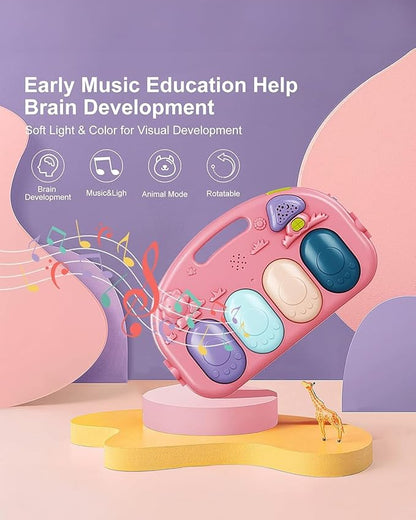 dearlomum Baby Play Mat Gym, Funny Play Piano Tummy Time Activity Mat with 5 Infant Sensory Toys, Music and Lights, Boy & Girl Gifts for Newborns 0 to 3 6 9 12 Months(New Pink)