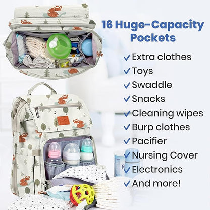 PILLANI Baby Diaper Bag Backpack - Large Bag for Boys & Girls, Waterproof Diaper Backpack - Travel Diaper Bags w/Changing Pad, Baby Registry Search & Shower Gifts - Essentials Must Haves Newborn Stuff