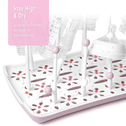 Baby Bottle Drying Rack with Tray, Termichy High Capacity Bottle Dryer Holder for Bottles, Teats, Cups, Pump Parts and Accessories, Gray