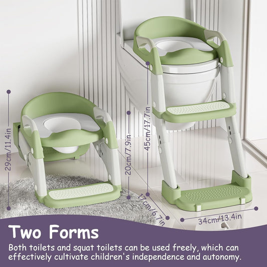 3-in-1 Potty Training Seat with Ladder Toddler Toilet Ladder Kid’s Toilet Chair for Little Boys Girls, with Urinals, Toddler Anti-Slip Step Stool Ladder and Splash Guard - Grey