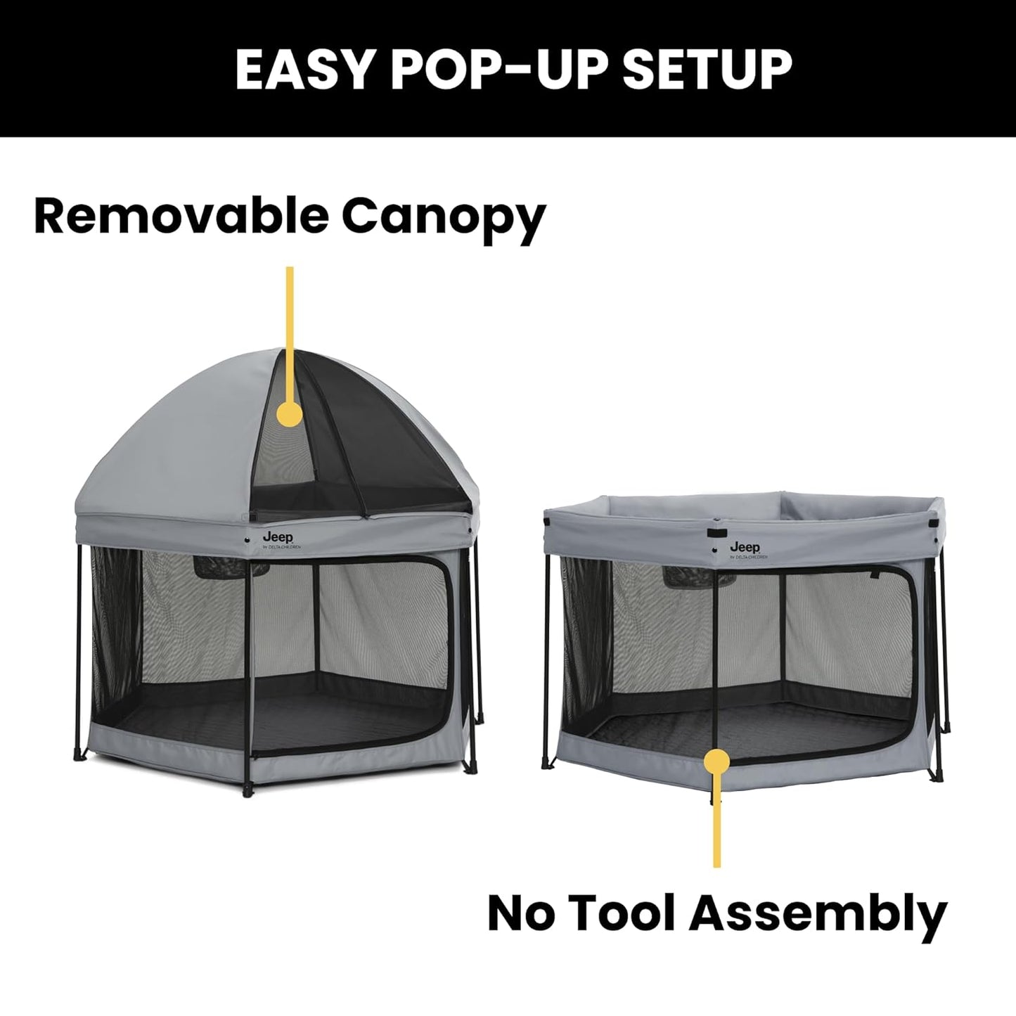 Jeep Hexagon Pop Up Play Yard with Removable Canopy | Ideal for Indoor and Outdoor Use, Olive Green