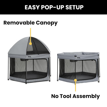 Jeep Hexagon Pop Up Play Yard with Removable Canopy | Ideal for Indoor and Outdoor Use, Olive Green