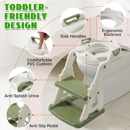 Potty Training Toilet Seat, Stable Potty Training Seat with Step Stool, 2 in 1 Toddler Toilet Seat with Steps for Kids Boys Girls, Toddler Potty Seat with Ladder, Splash Guard, Anti-Slip Pads (Gray)