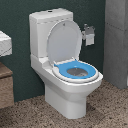 17" White Round Toilet Seat for Adult and Child, Built-In Potty Training Seat with Soft Quiet Close Non-Slip Design, Magnetic Kids Seat and Cover for Round/Oval Toilets, Easy to Install and Clean
