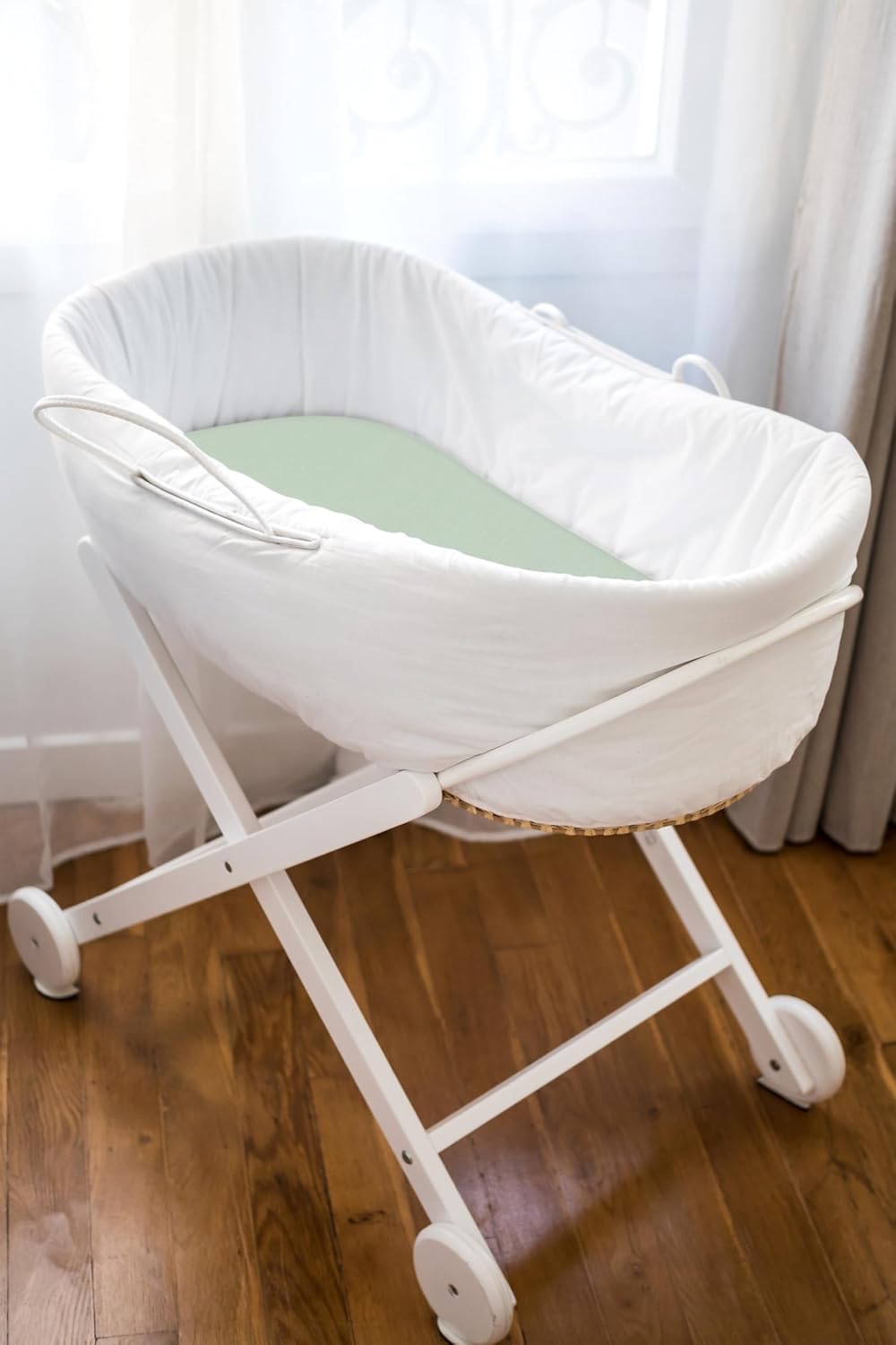 3-Pack Bedside Sleeper Bassinet Sheets | GOTS Certified Organic 100% Muslin Cotton | Ultra Soft & Breathable | 33×20×4” Fitted Sheets | Universal Fit 29–33” x 17–21” Pads