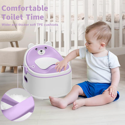 3-in-1 Potty Training Toilet, Portable Potty, Potty Training Seat and Toddler Step Stool, Easy Setup and Clean, Anti-Slip Toddler Potty Trainer for Boy Girl,Grey