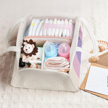 Baby Diaper Caddy- With Removable Dividers, Nursery Storage Bin and Car Organizer,Boy & Girl Shower Gift Basket,Portable Organizer,Nursery Essentials-Rainbow Purple