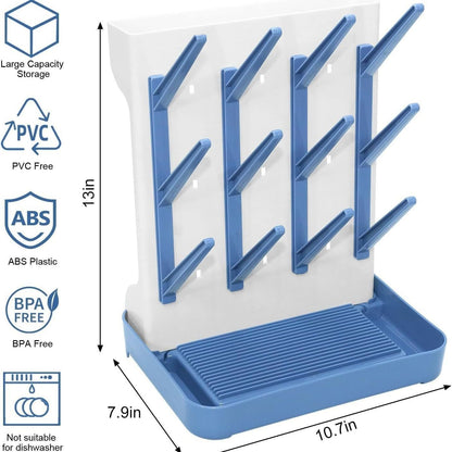 Baby Bottle Drying Rack, Countertop Bottle Dryer, Cup Drying Rack, for 12Pc Bottles and Accessories,Pump Parts,Pacifiers,for Small Water Cup,Vitality Blue, Free Small Brush for Cleaning