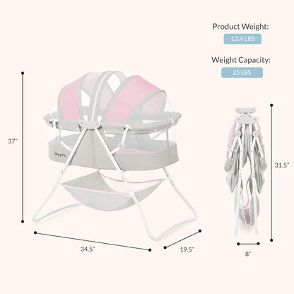 Dream On Me Karley Bassinet, Award Winner Lightweight Travel Baby Bassinet, Foldable Bedside Sleeper, Adjustable Double Canopy, Spacious Design, Soft Fabric, Storage Basket – Blue and Grey